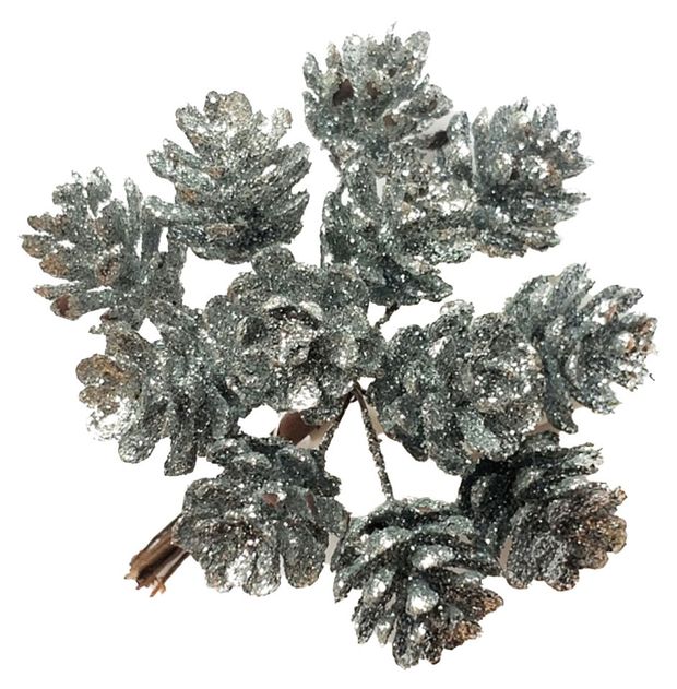 Букет Азалия Декор шишки с глиттером на вставках серебристые D2x2xL10 см 12 шт 180₽