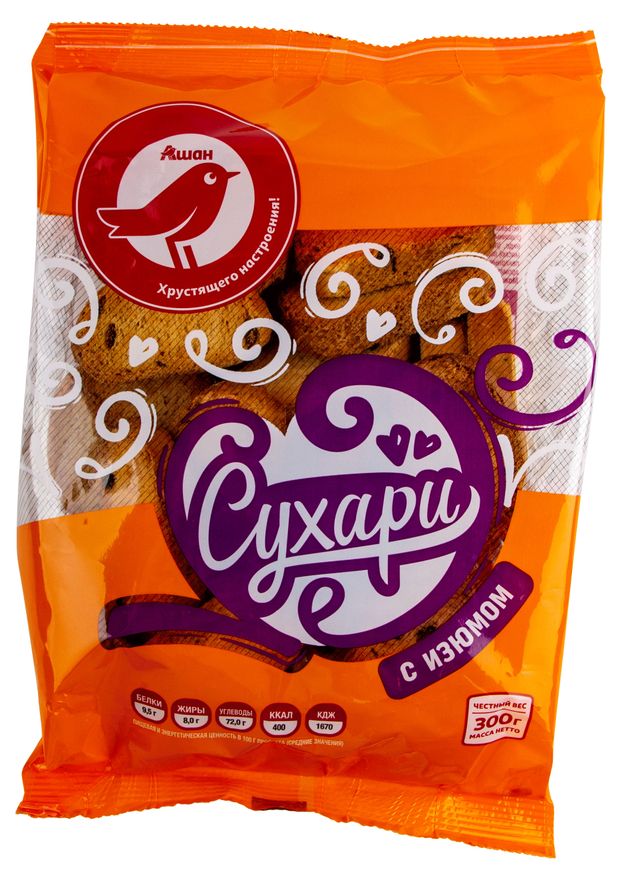 Сухари АШАН Красная птица с изюмом 300 г 60₽