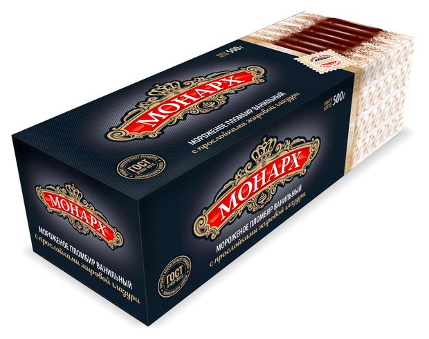 Мороженое Монарх пломбир ванильный с прослойками шоколадной глазури рулет БЗМЖ 500 г 510₽