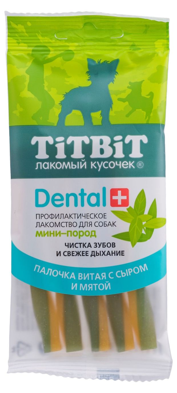 Лакомство для собак TiTBiT Дентал+ Палочка витая с сыром мини-пород, 30 г