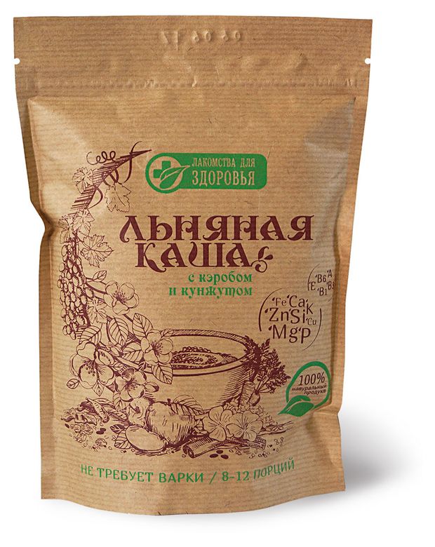 Каша льняная Лакомства для здоровья с кэробом и кунжутом, 400 г