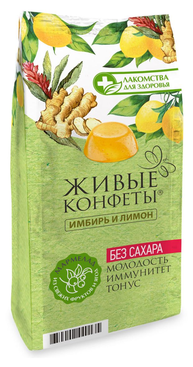 Живые конфеты Лакомства для здоровья имбирь и лимон без сахара, 170 г