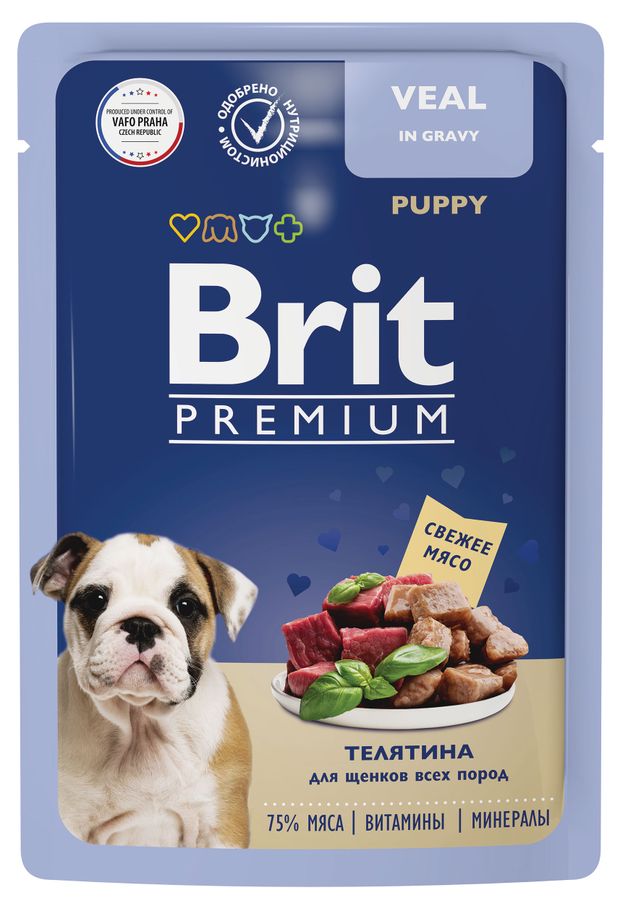 Влажный корм для щенков Brit телятина в соусе, 85 г