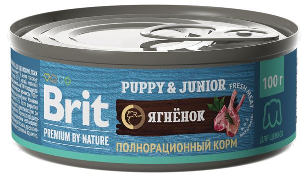 Зоотовары  Ашан Влажный корм для щенков Brit с мясом ягненка, 100 г