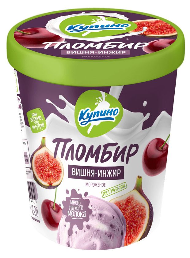 Мороженое пломбир Много молока со вкусом ванили с наполнителем вишня-инжир 12% БЗМЖ, 400 г