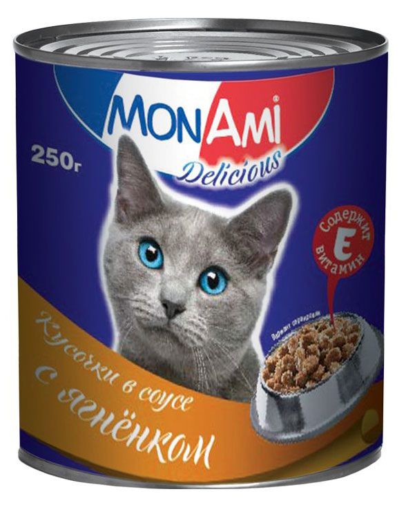 Влажный корм для кошек Монами ягненок в соусе, 250 г