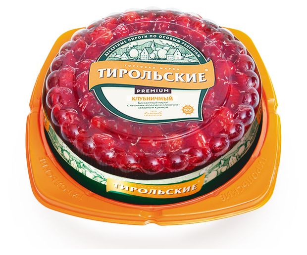 Пирог сладкий бисквитный Тирольские пироги Клубничный с сливочно-заварным кремом Premium охлажденный, 630 г