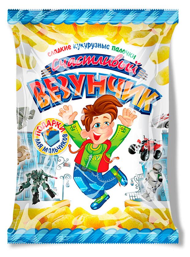 Кукурузные палочки Счастливый везунчик с игрушкой для мальчиков, 60 г