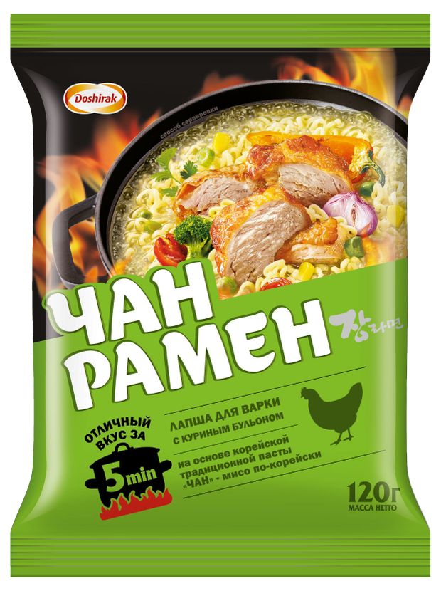 Лапша для варки Доширак Чан-рамен с куриным бульоном 120 г 66₽