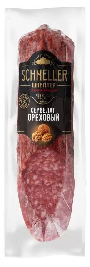Колбаса сырокопченая SCHNELLER Premium Сервелат полусухая с грецким орехом, 150 г