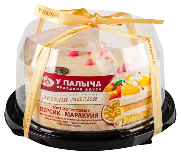 Торт йогуртово-бисквитный У Палыча Персик-маракуйя со взбитыми сливками охлажденный, 450 г