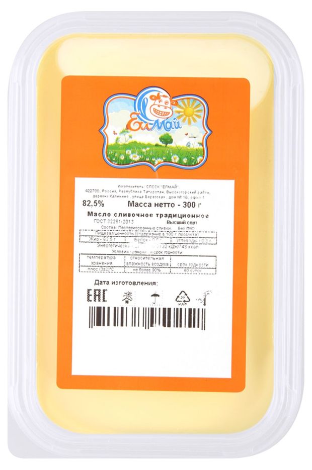 Масло сливочное Елмай Традиционное 82,5% БЗМЖ, 300 г