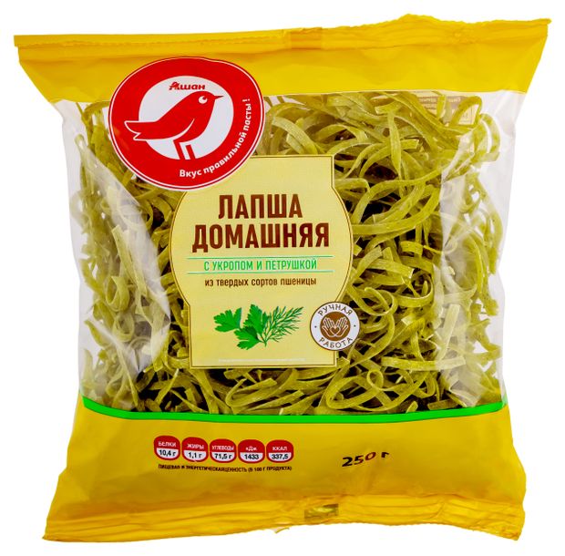 Макаронные изделия АШАН Красная птица лапша с укропом и петрушкой, 250 г