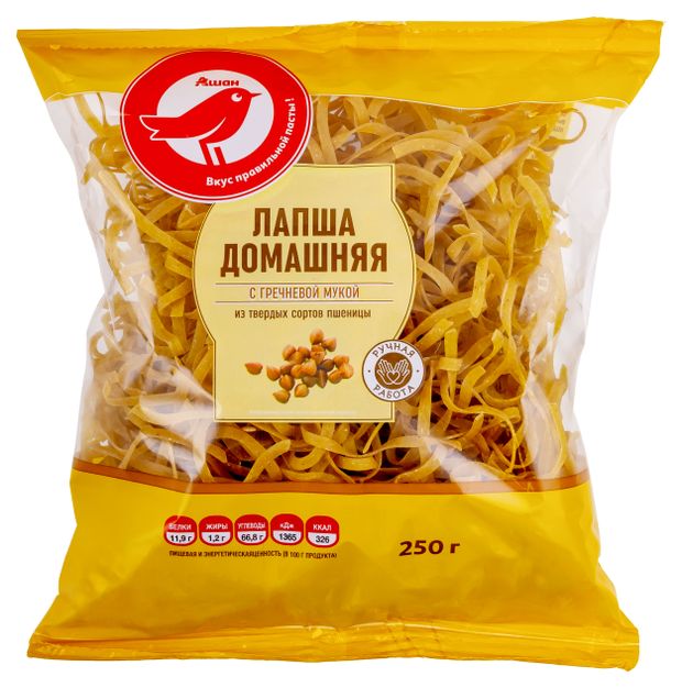 Макаронные изделия АШАН Красная птица лапша из гречневой муки, 250 г