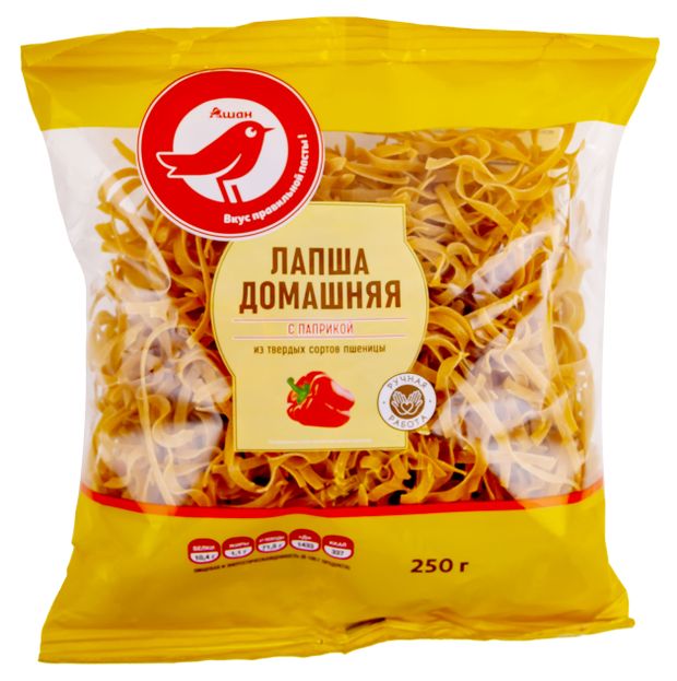 Макаронные изделия АШАН Красная птица лапша с паприкой, 250 г