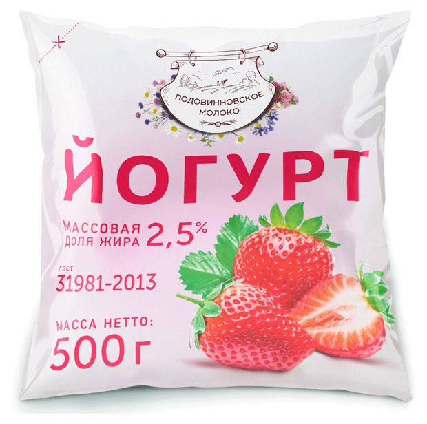 Йогурт питьевой Подовинновское молоко Клубника 2,5% БЗМЖ, 500 г