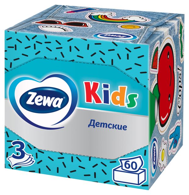 фото Салфетки бумажные в коробке zewa kids, 3 слоя, 60 шт