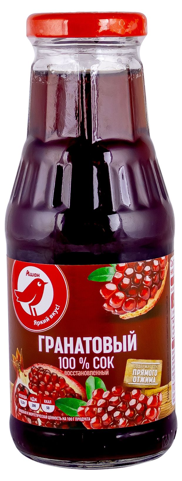 Сок АШАН Красная птица гранатовый востановленный прямого отжима 310 мл 80₽