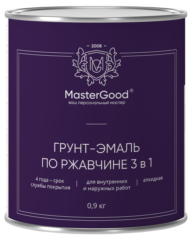 Грунт-эмаль 3в1 MasterGood по ржавчине черная 900 г 299₽