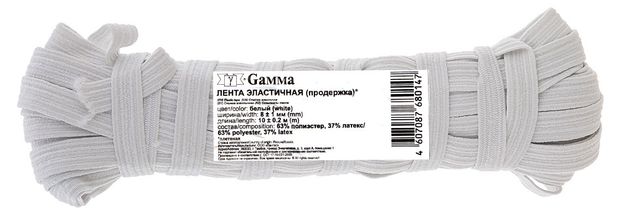 Лента эластичная Гамма белая 8 мм х 10 м 150₽