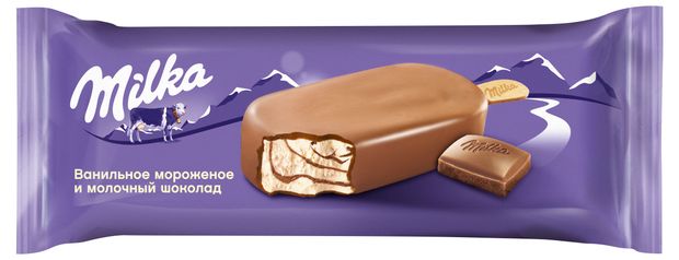 Мороженое Эскимо Milka Ванильное в молочном шоколаде 90 мл 150₽