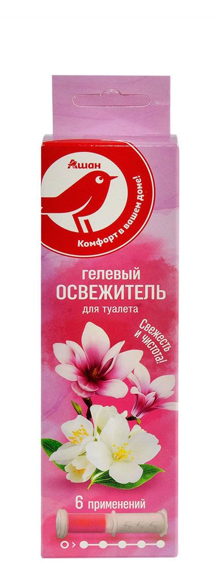 Гелевый освежитель для туалета АШАН Красная Птица Цветы с дозатором 6 дисков 150₽