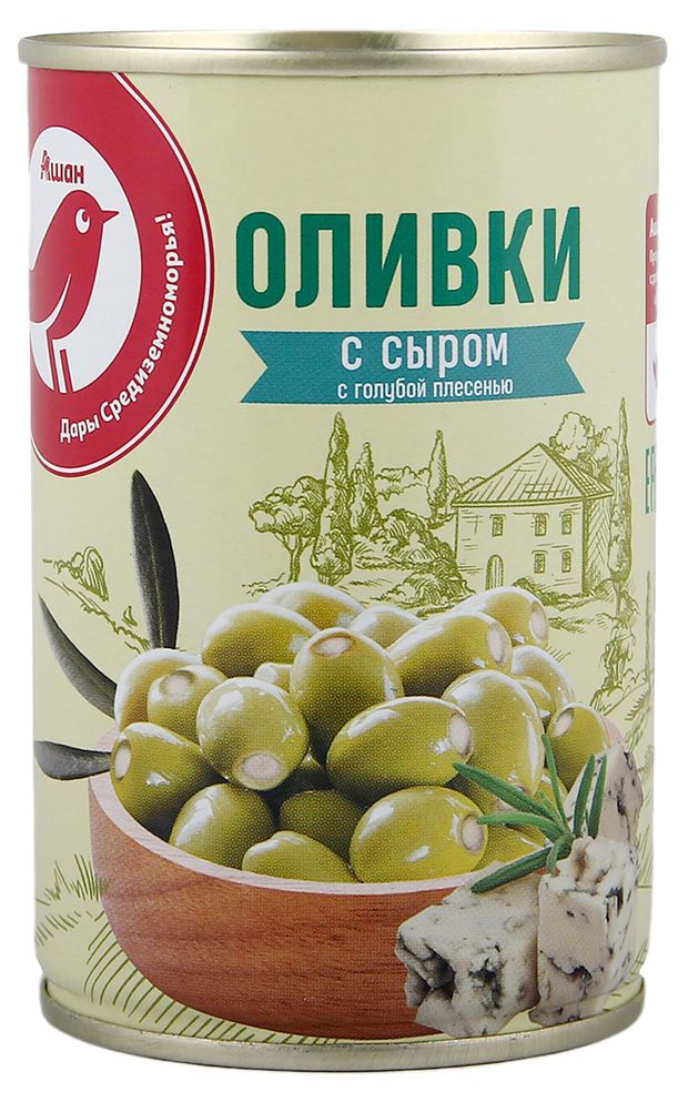 Оливки АШАН Красная птица с сыром с плесенью Испания, 300 г