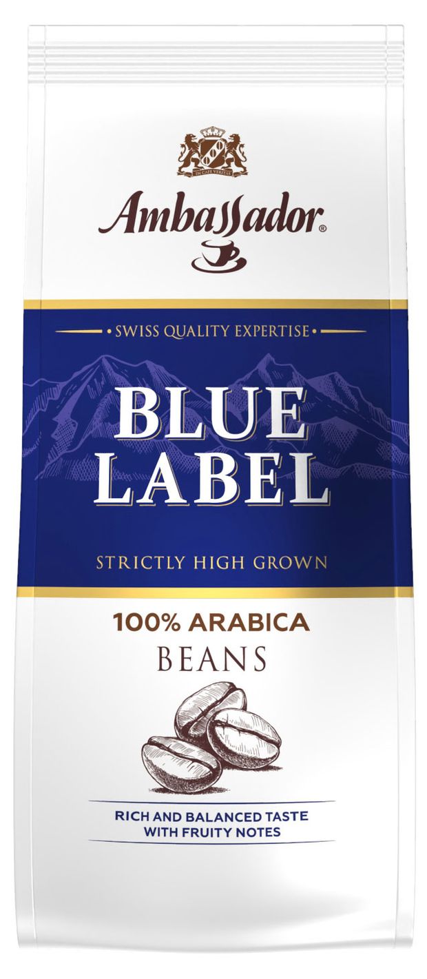Чай, кофе, горячие напитки  Ашан Кофе в зернах Ambassador Blue label, 200 г