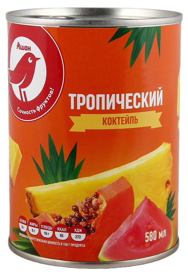 Тропический коктейль АШАН Красная птица ломтики 580 мл 170₽