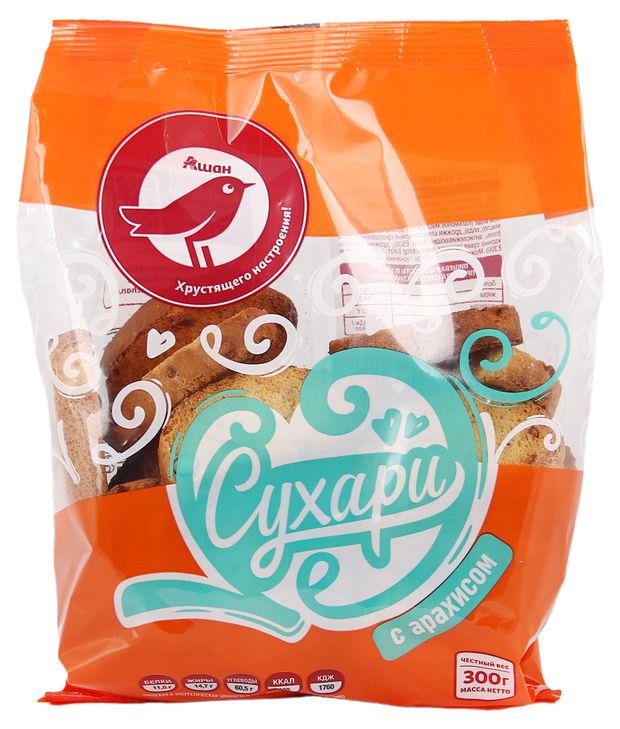 Сухари АШАН Красная птица с арахисом 300 г 80₽