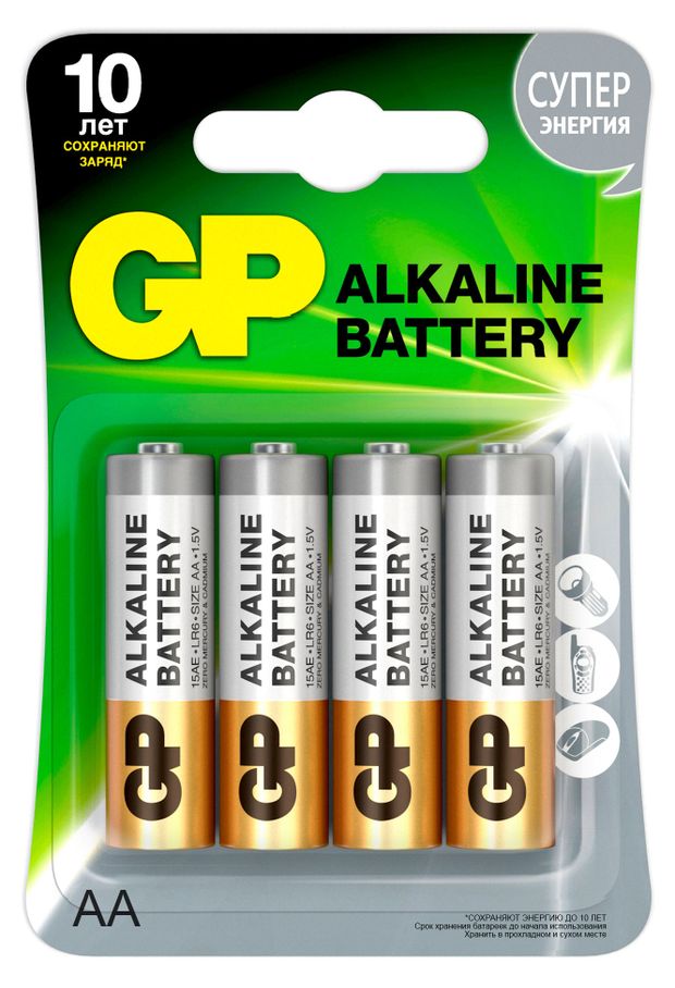Батарейка GP алкалиновые типоразмера АА 4 шт 179₽