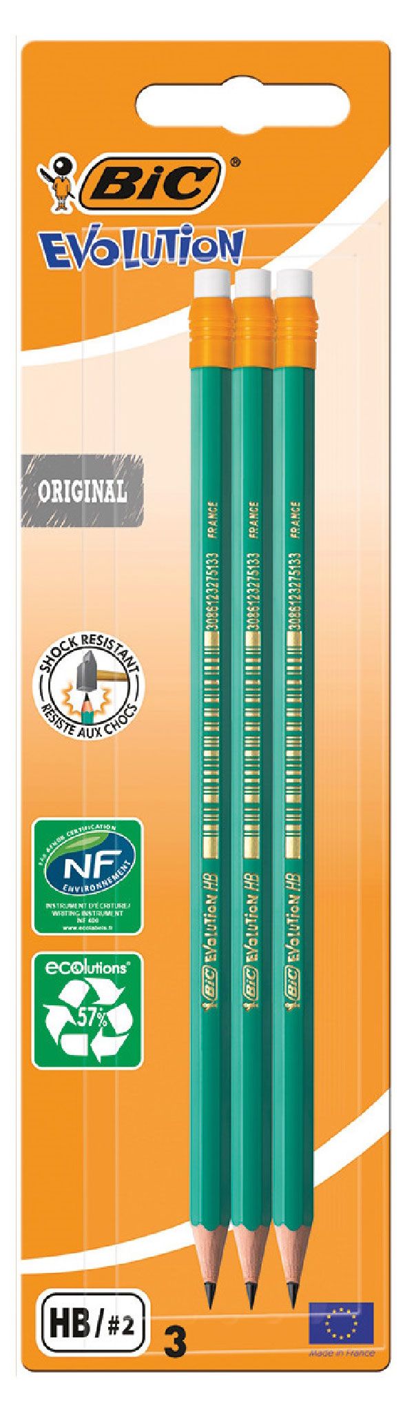 Карандаш чернографитовый с ластиком BIC Evolution HB 3 шт 115₽