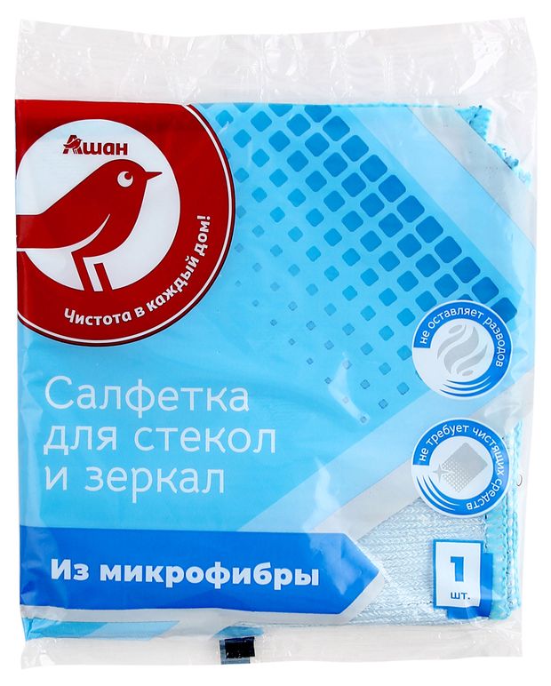 Салфетки для стекол и зеркал АШАН Красная птица из микрофибры 1 шт 65₽