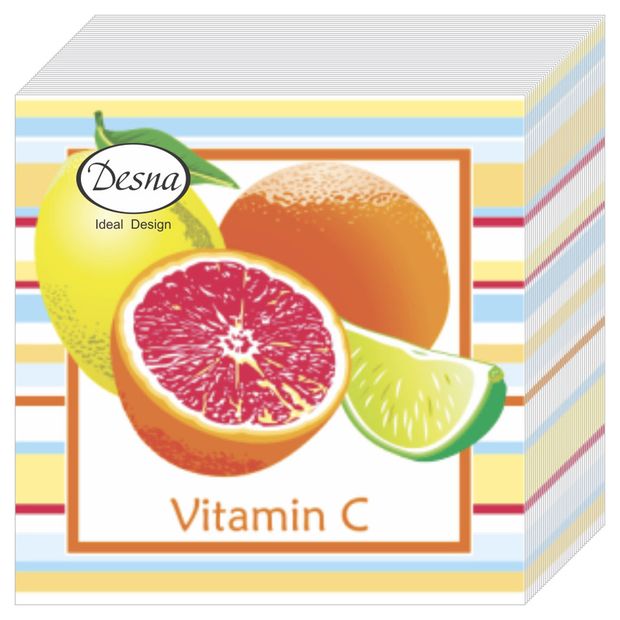 фото Салфетки бумажные 1 слойные vitamin c 24х24, 40 шт -