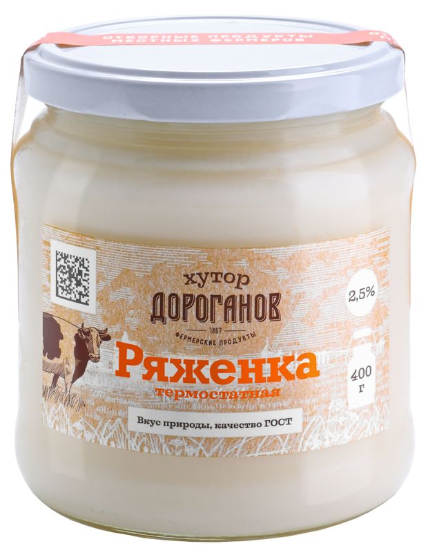 Напиток кисломолочный Ряженка Хутор Дороганов 2,5%, 0,4 л