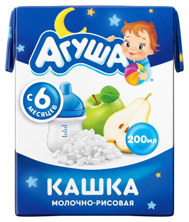 Каша молочная Агуша рисовая с яблоком и грушей с 6 мес, 200 мл