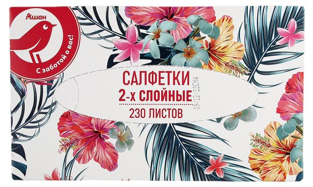 Салфетки АШАН Красная птица в боксе 2-х слойные 230 шт 149₽