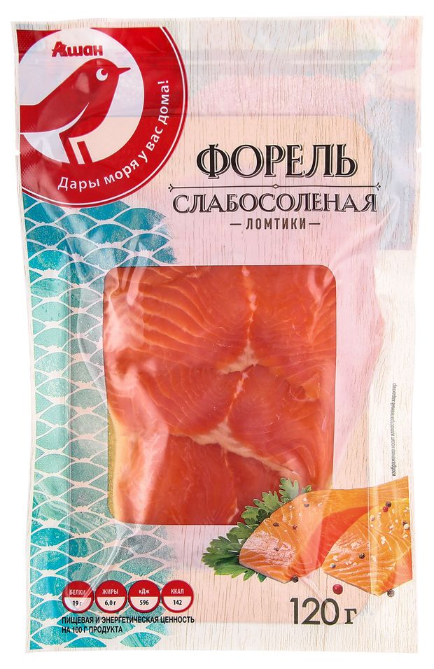 Форель слабосоленая ломтики АШАН Красная птица 120 г 360₽