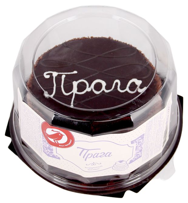 Торт бисквитный АШАН Красная птица Прага со сливочным кремом и яблочным повидлом охлажденный, 500 г