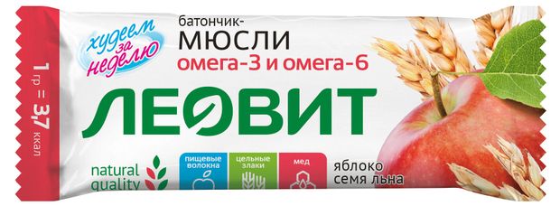 Батончик мюсли ЛЕОВИТ с яблоком и семя льна 30 г 32₽