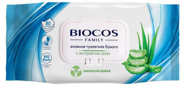 Влажная туалетная бумага BioCos с экстрактом алоэ 80 шт 290₽