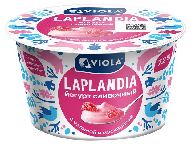 Йогурт сливочный малина сыр маскарпоне микс Viola Laplandia 72 БЗМЖ 180 г 80₽