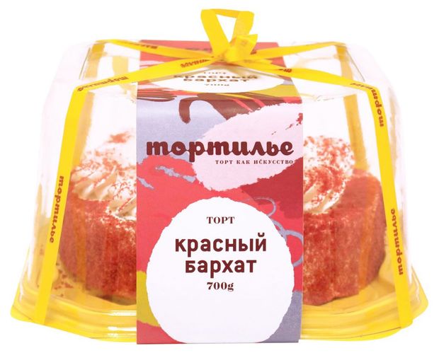 Торт бисквитный Тортилье Красный бархат со сливочным кремом и желе из спелой вишни охлажденный, 720 г