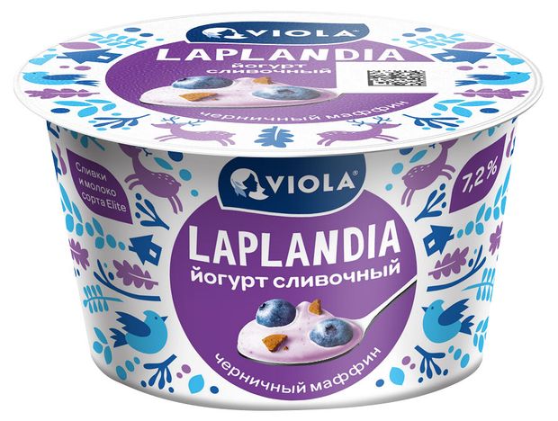 Йогурт сливочный черничный маффин Viola Laplandia 7,2% БЗМЖ, 180 г