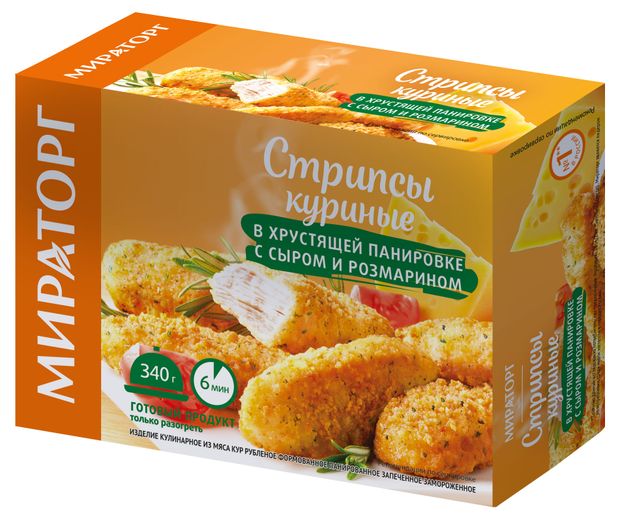 Куриное филе Стрипсы Мираторг в хрустящей панировки с сыром и розмарином, 340 г