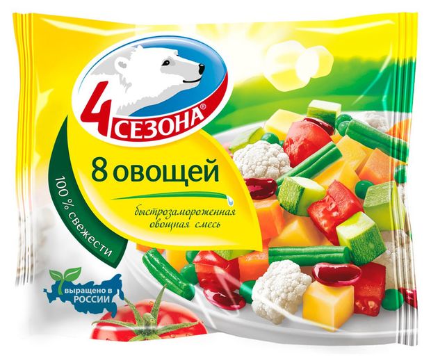 Овощная смесь 4 Сезона 8 овощей замороженная, 400 г