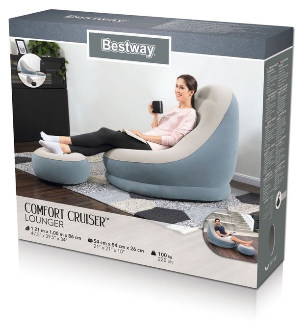 фото Кресло надувное bestway comfort cruiser с подушкой для ног, 1,21 м x 1,00 м x 86 см
