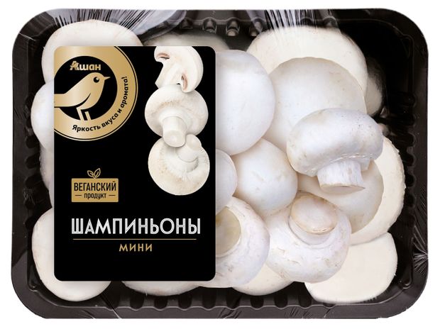 Овощи, фрукты, орехи Шампиньоны АШАН Золотая птица Мини свежие, 250 г