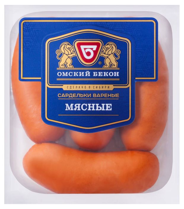Сардельки вареные Омский Бекон Мясные, ~ 1 кг