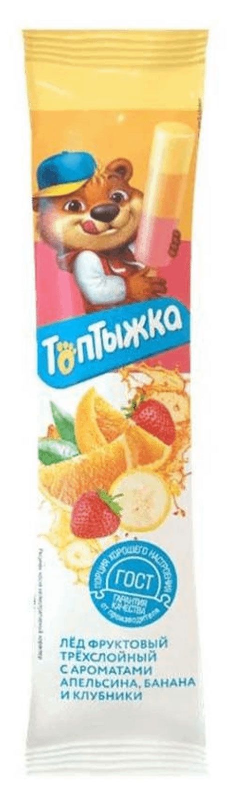 Фруктовый лед Топтыжка трехслойный апельсин банан клубника ГОСТ 3,5%, 50 г